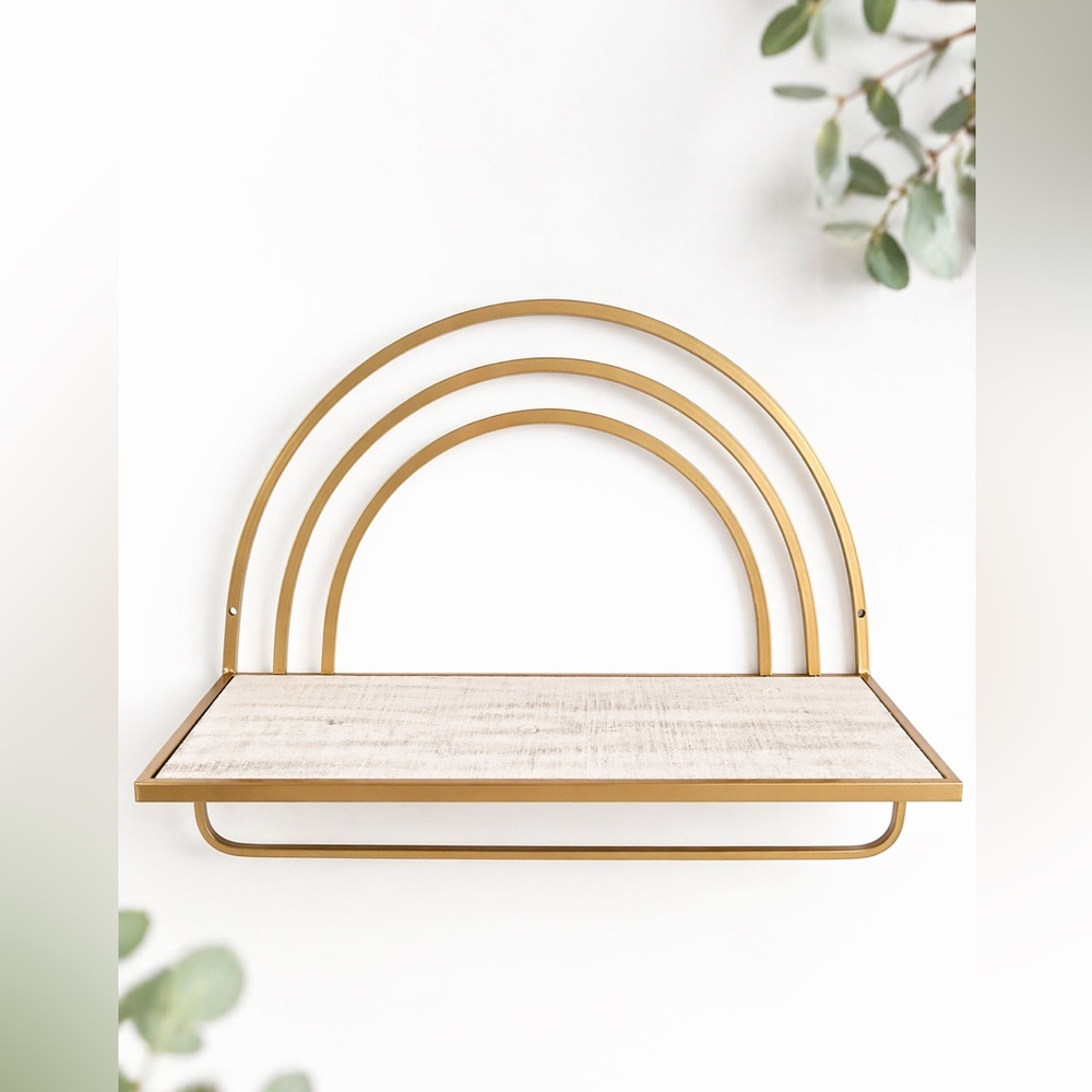 Gold Arch Wall Shelf Modern Wood Metal Floating Display Shelf